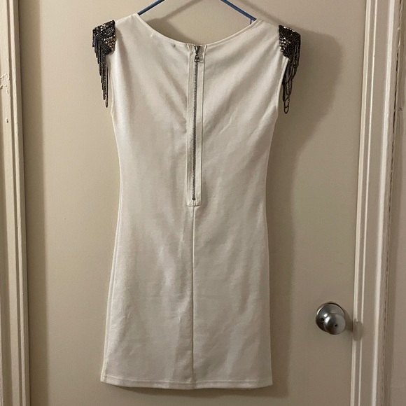 Better B. Ivory Bodycon Dress Decorative Shoulders - Picture 2 of 8